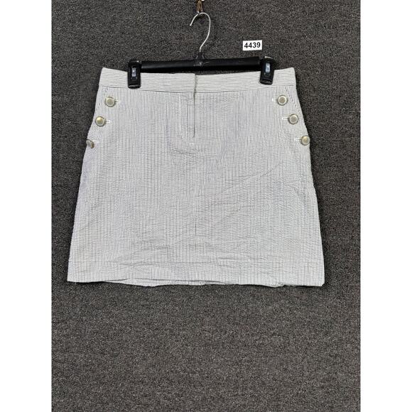 J Crew Seersucker Mini Skirt Womens Size 6 Sailor Button Accent Pocket Cotton - Picture 1 of 7